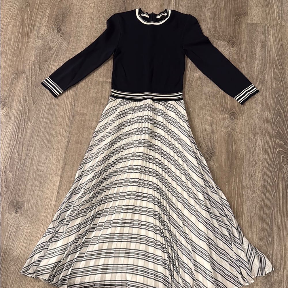 Ted Baker Elegant Navy and White Striped Dress